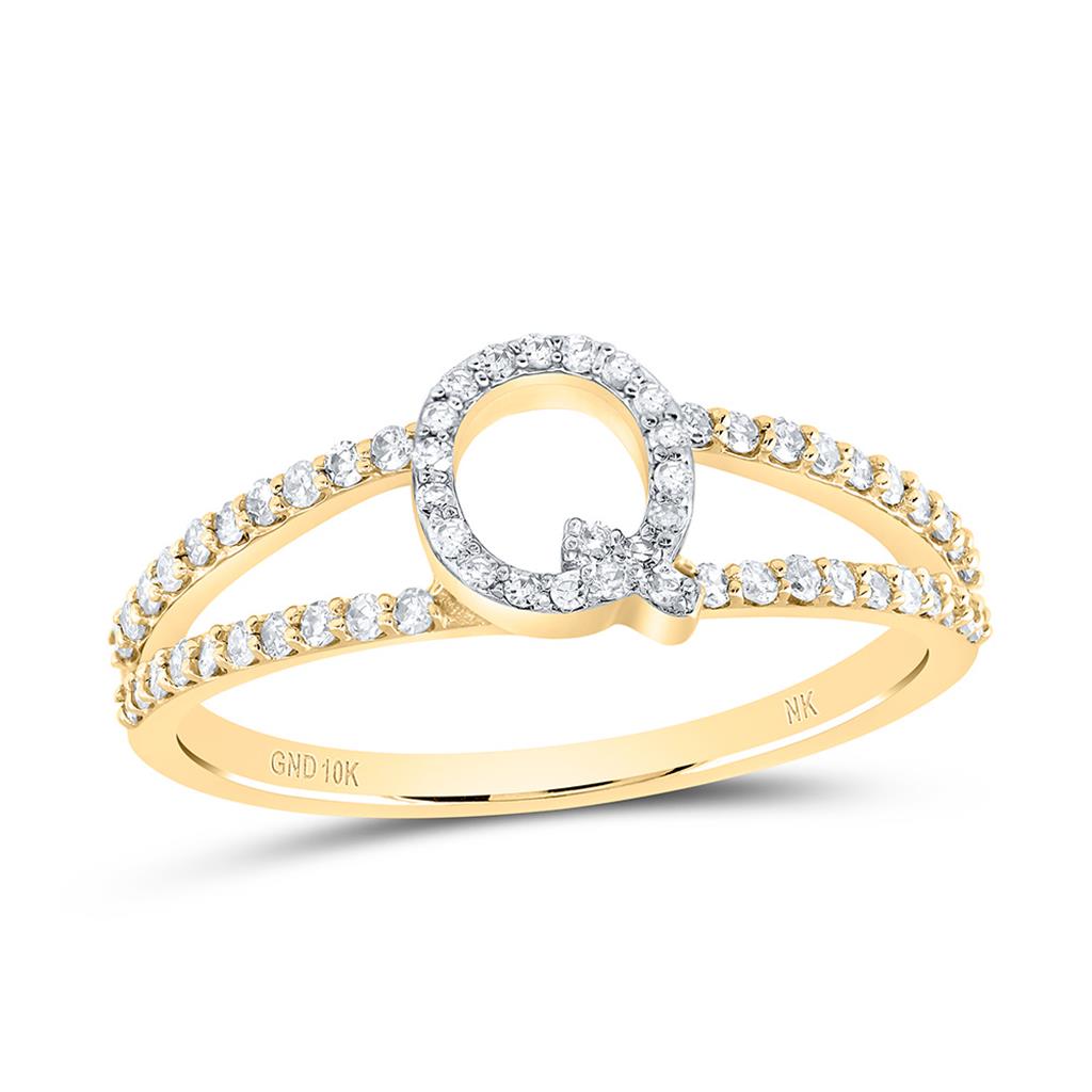 10K Yellow Gold Diamond Gift Initial Ladies Ring 1/5 to 1/4 Cttw