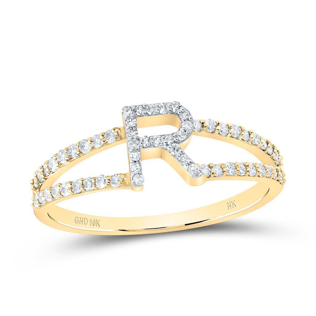 10K Yellow Gold Diamond Gift Initial Ladies Ring 1/5 to 1/4 Cttw
