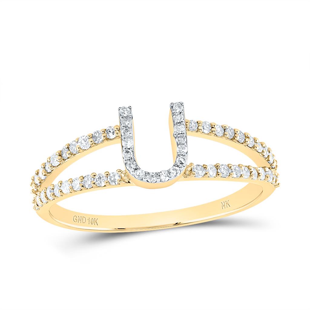 10K Yellow Gold Diamond Gift Initial Ladies Ring 1/5 to 1/4 Cttw