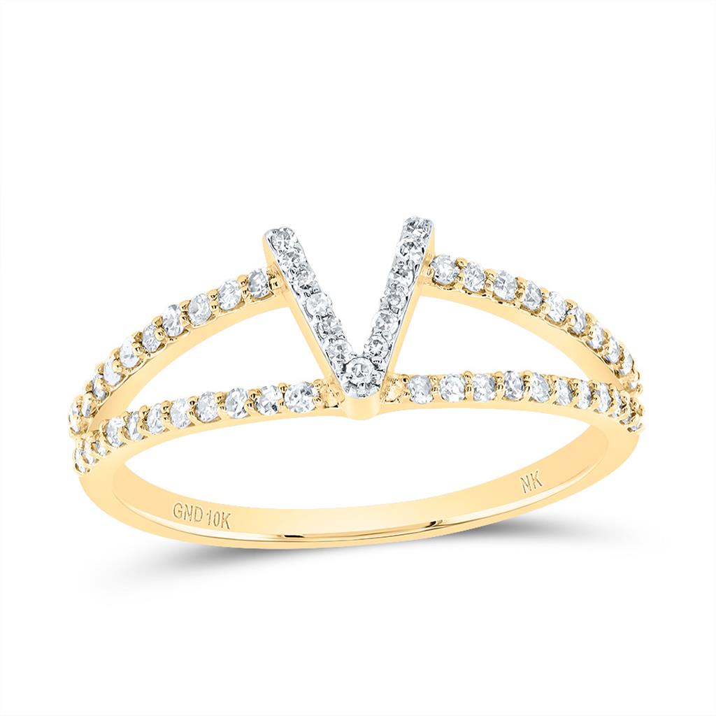 10K Yellow Gold Diamond Gift Initial Ladies Ring 1/5 to 1/4 Cttw