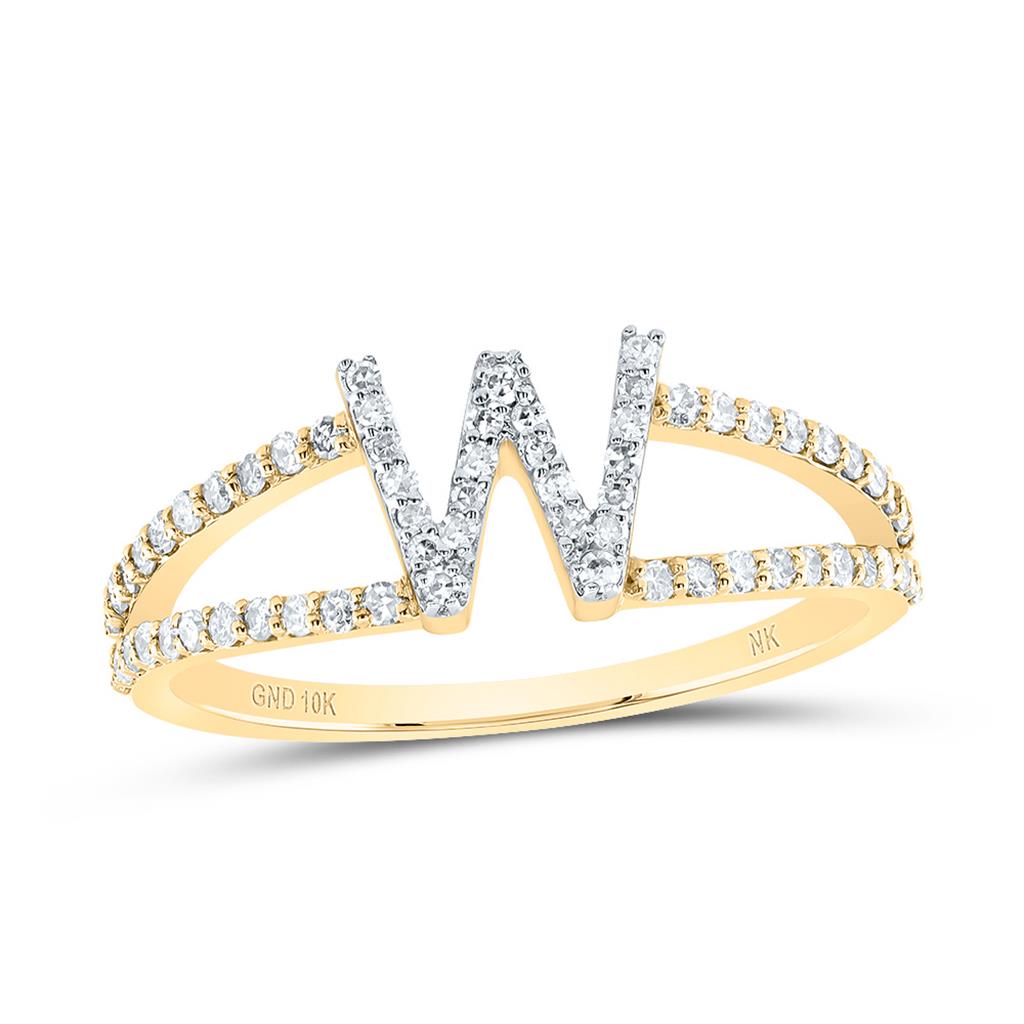 10K Yellow Gold Diamond Gift Initial Ladies Ring 1/5 to 1/4 Cttw