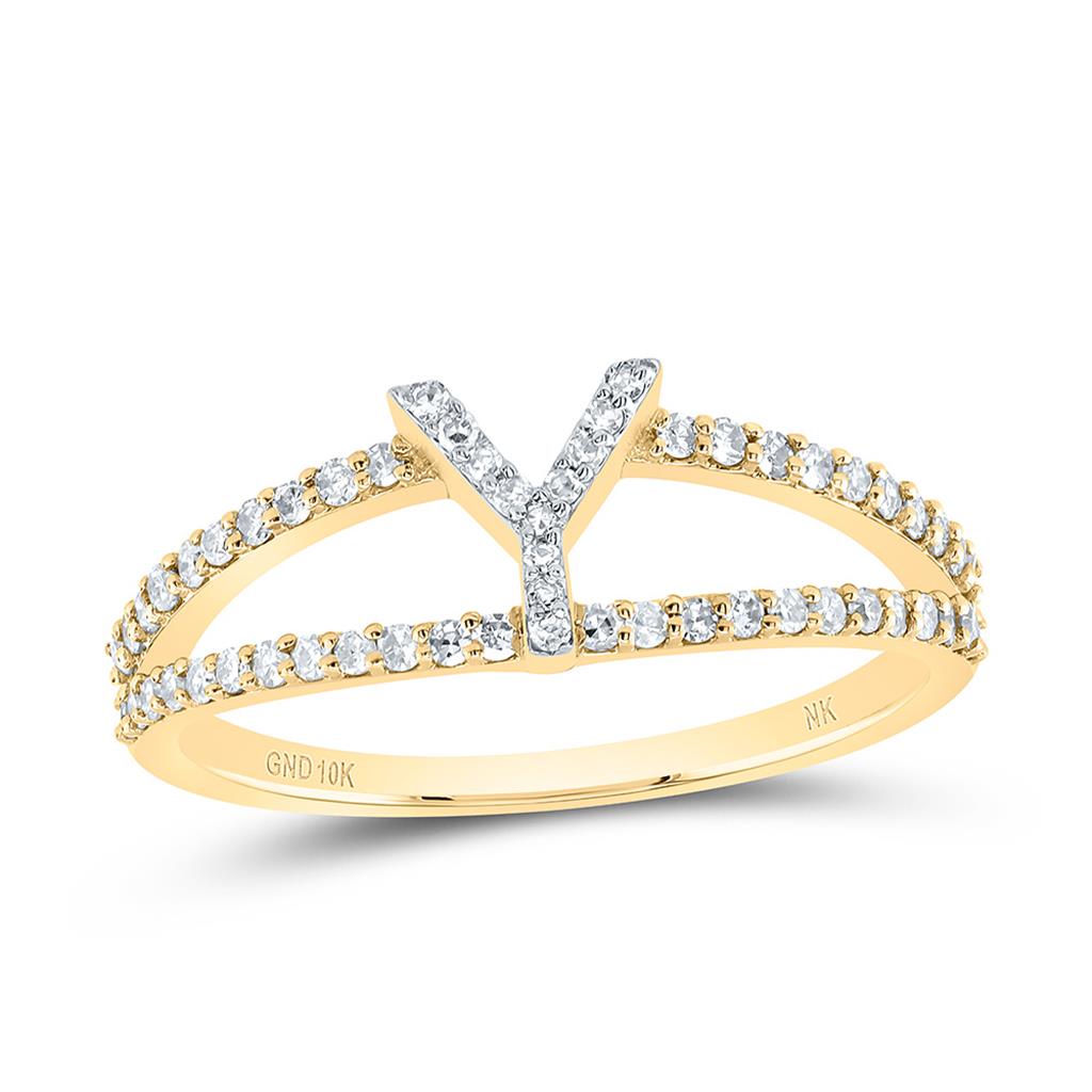 10K Yellow Gold Diamond Gift Initial Ladies Ring 1/5 to 1/4 Cttw