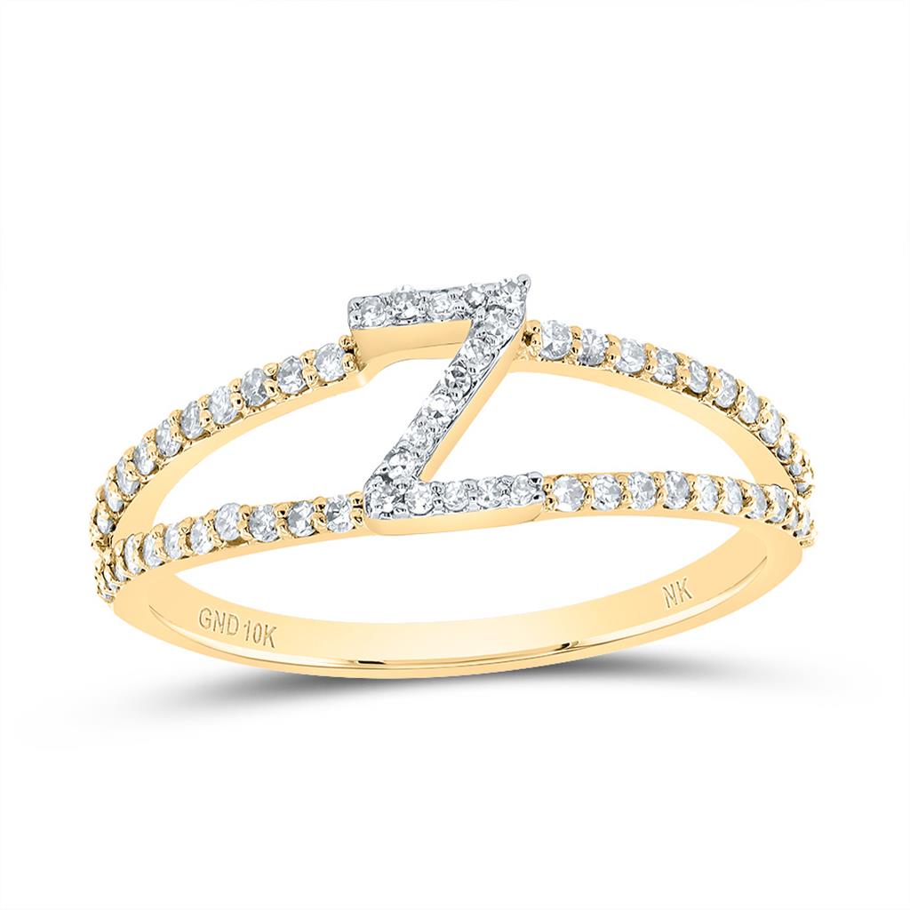 10K Yellow Gold Diamond Gift Initial Ladies Ring 1/5 to 1/4 Cttw
