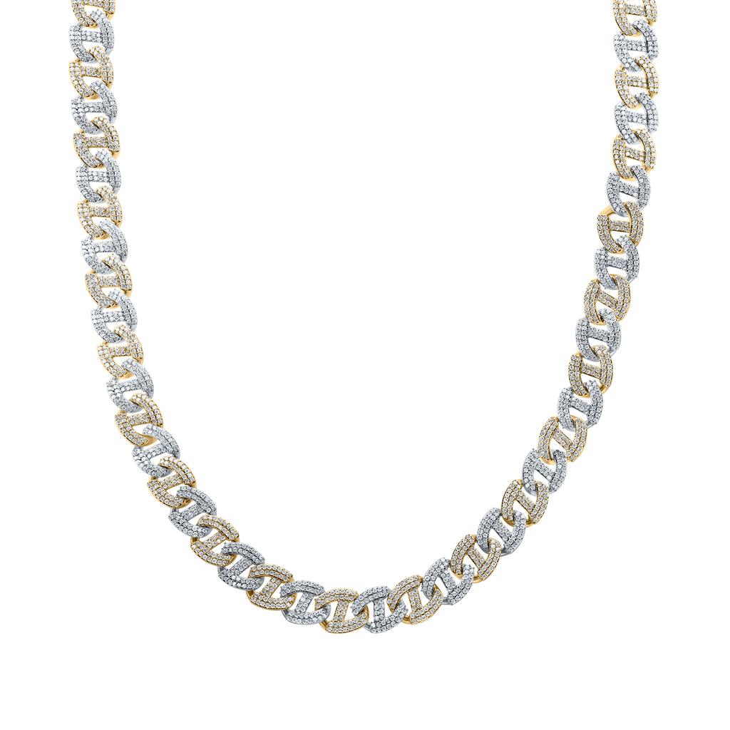 10K Two-Tone Gold Diamond 10.5mm Link Chain 22-inch 13-7/8 Cttw