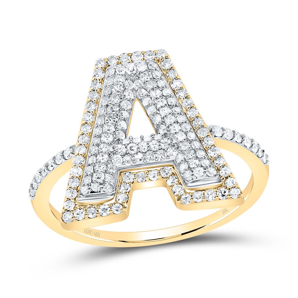 10K Yellow Gold Diamond Fashion Initial Ladies Ring 3/8 to 7/8 Cttw