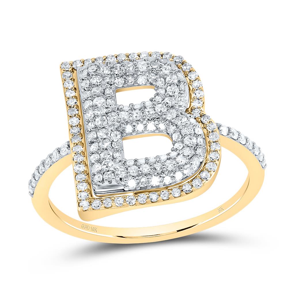 10K Yellow Gold Diamond Fashion Initial Ladies Ring 3/8 to 7/8 Cttw