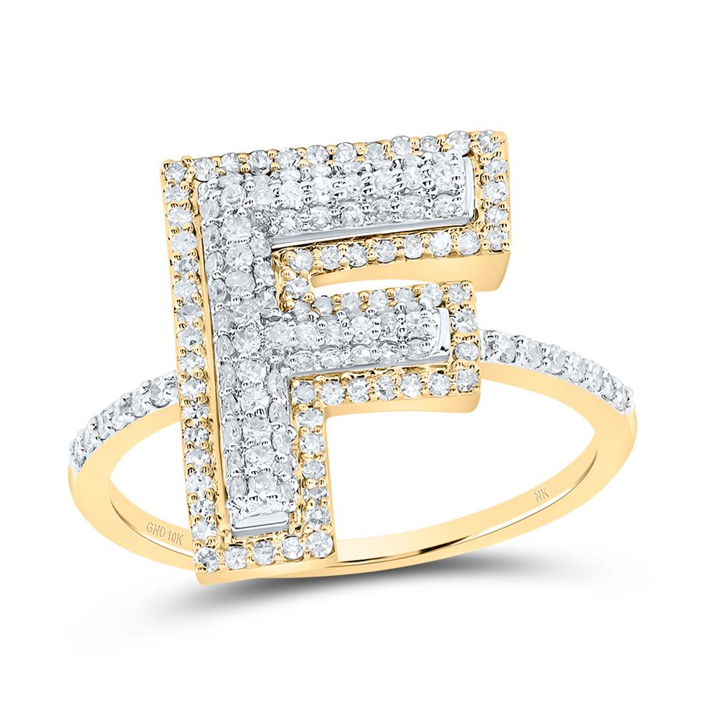 10K Yellow Gold Diamond Fashion Initial Ladies Ring 3/8 to 7/8 Cttw