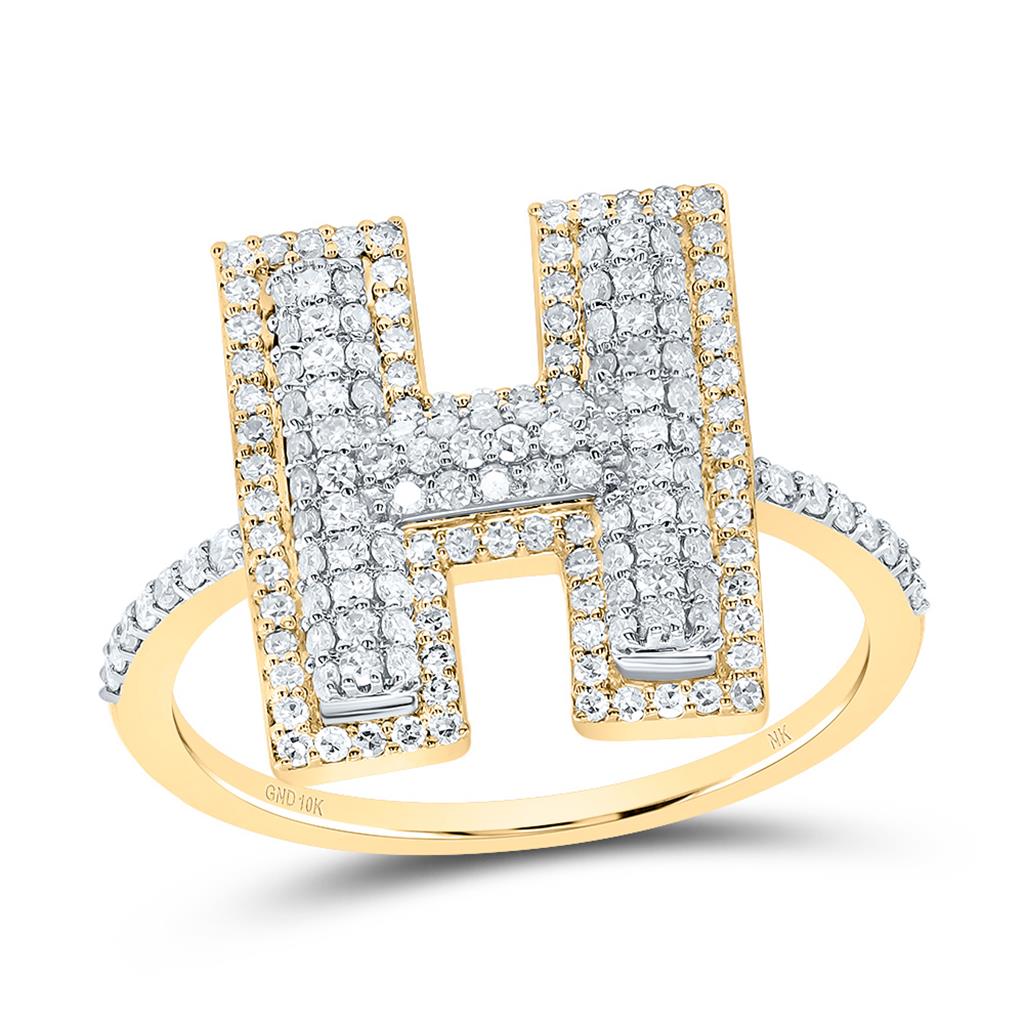 10K Yellow Gold Diamond Fashion Initial Ladies Ring 3/8 to 7/8 Cttw