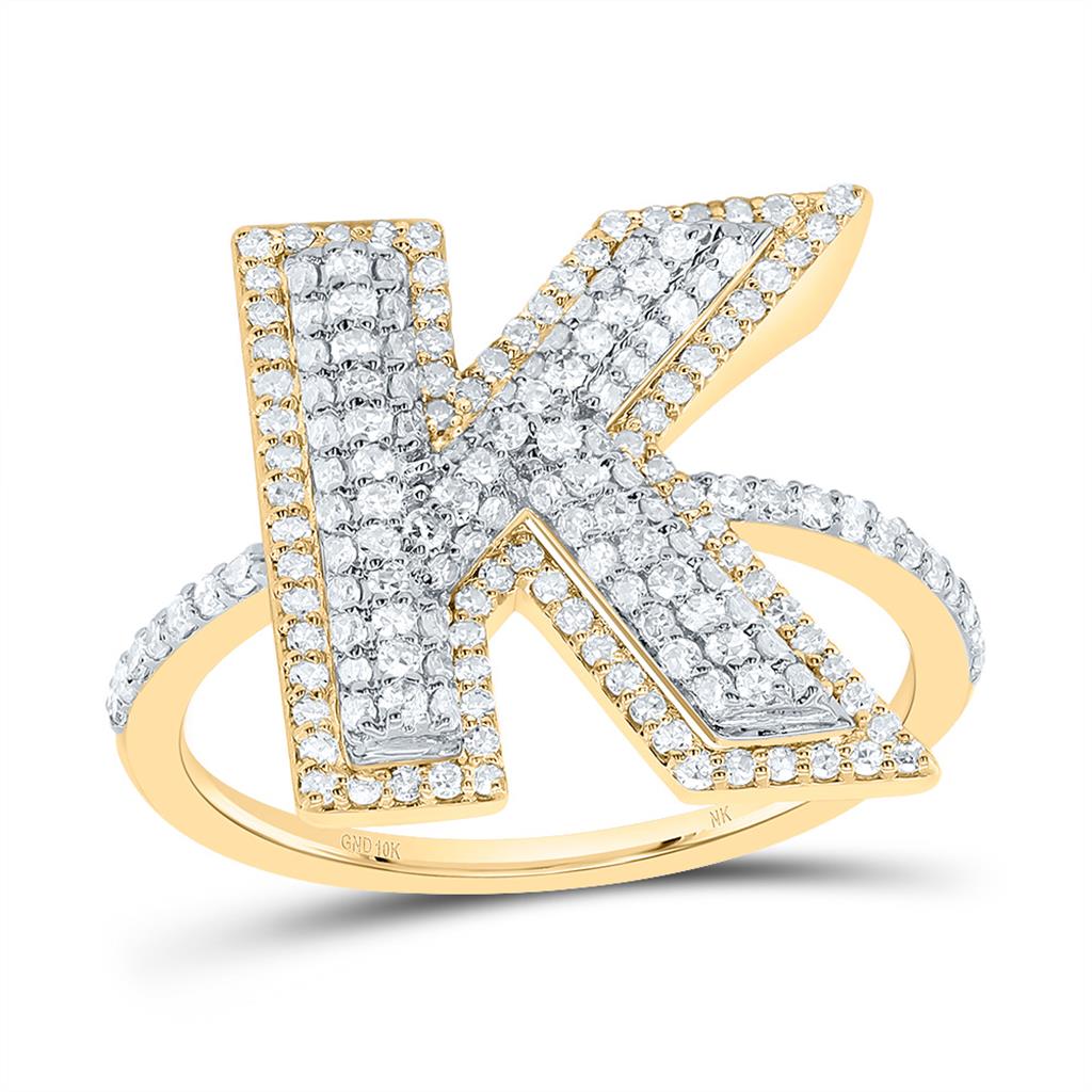 10K Yellow Gold Diamond Fashion Initial Ladies Ring 3/8 to 7/8 Cttw