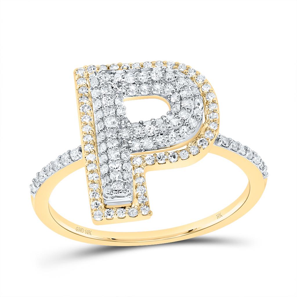 10K Yellow Gold Diamond Fashion Initial Ladies Ring 3/8 to 7/8 Cttw