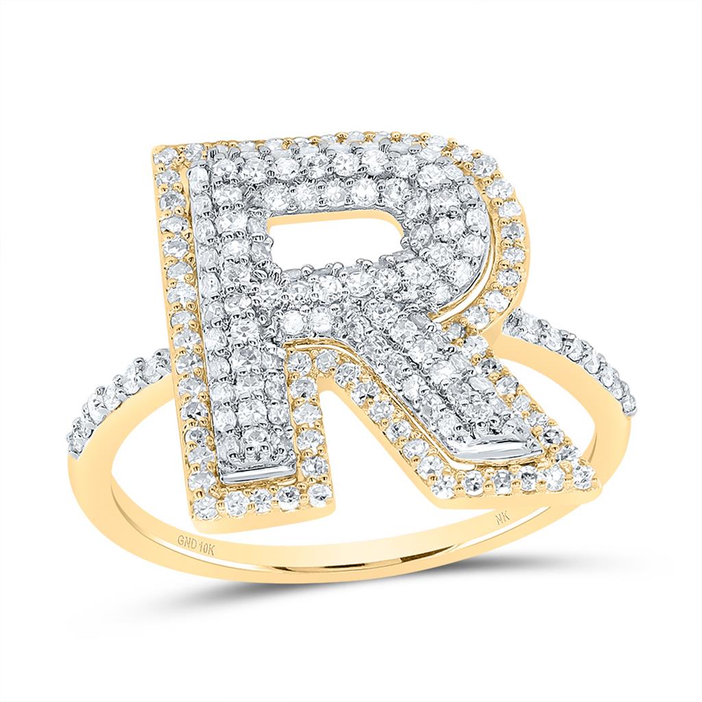 10K Yellow Gold Diamond Fashion Initial Ladies Ring 3/8 to 7/8 Cttw