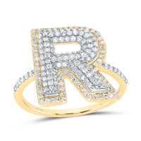 10K Yellow Gold Diamond Fashion Initial Ladies Ring 3/8 to 7/8 Cttw