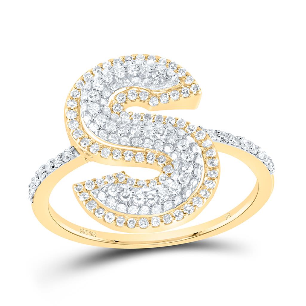 10K Yellow Gold Diamond Fashion Initial Ladies Ring 3/8 to 7/8 Cttw