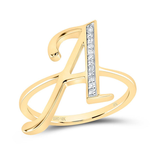 10K Yellow Gold Diamond Gift Initial Ladies Ring 1/20 to 1/8 Cttw