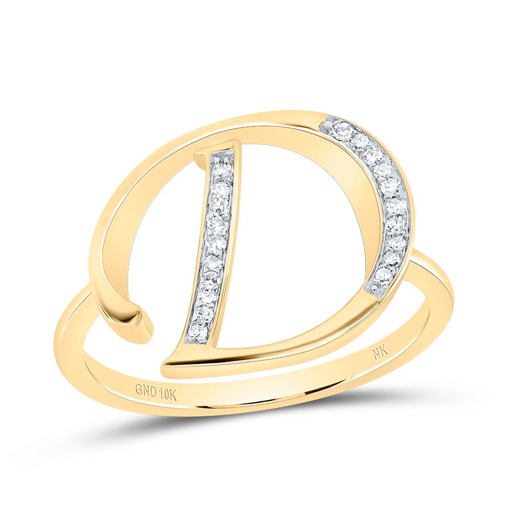 10K Yellow Gold Diamond Gift Initial Ladies Ring 1/20 to 1/8 Cttw