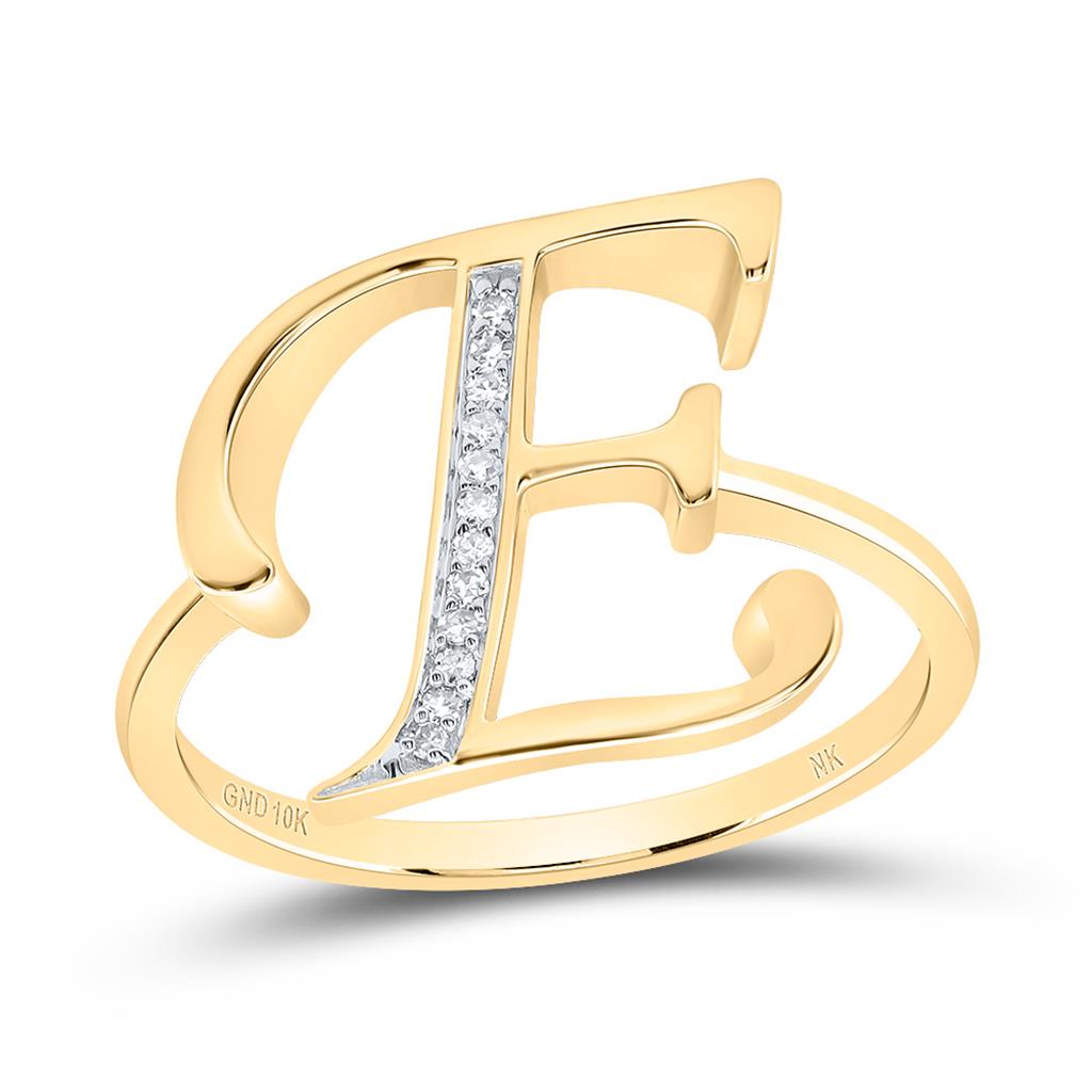 10K Yellow Gold Diamond Gift Initial Ladies Ring 1/20 to 1/8 Cttw