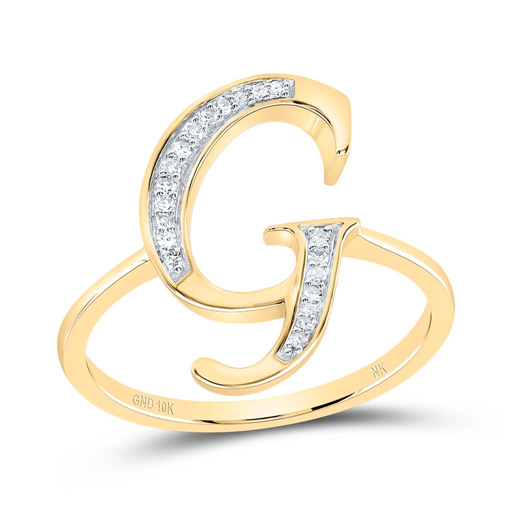 10K Yellow Gold Diamond Gift Initial Ladies Ring 1/20 to 1/8 Cttw