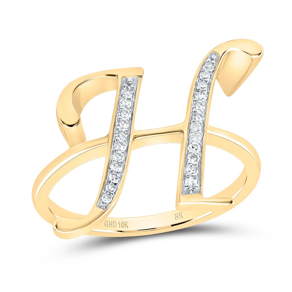 10K Yellow Gold Diamond Gift Initial Ladies Ring 1/20 to 1/8 Cttw