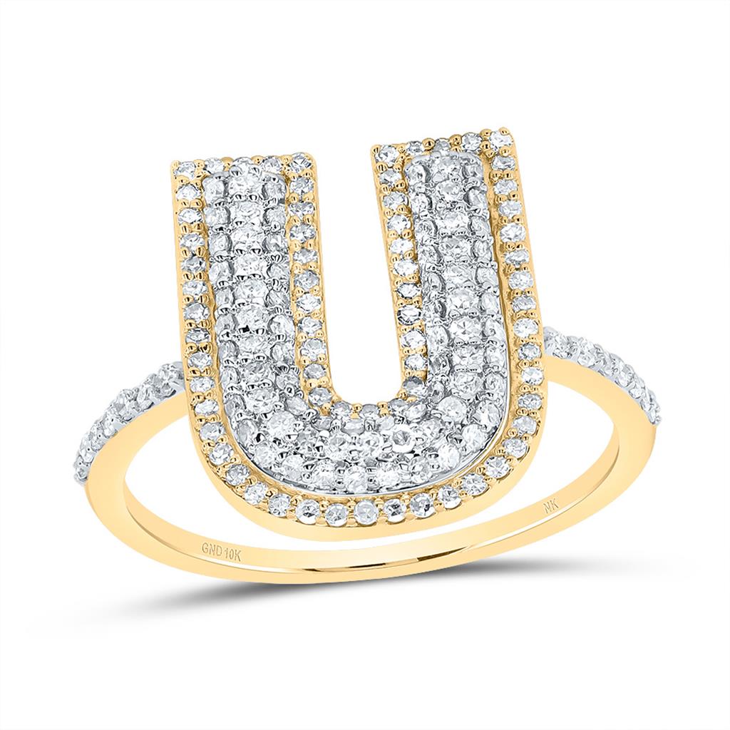 10K Yellow Gold Diamond Fashion Initial Ladies Ring 3/8 to 7/8 Cttw