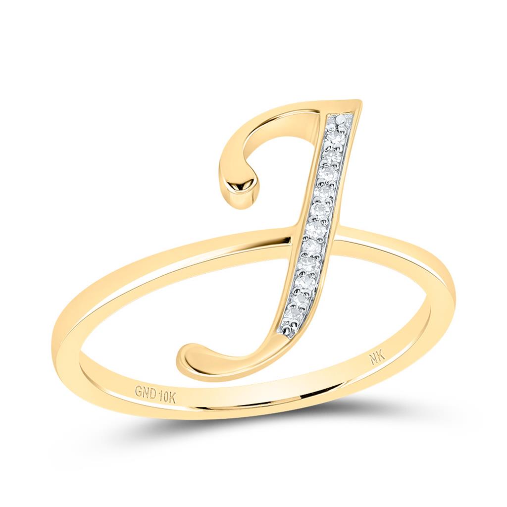 10K Yellow Gold Diamond Gift Initial Ladies Ring 1/20 to 1/8 Cttw