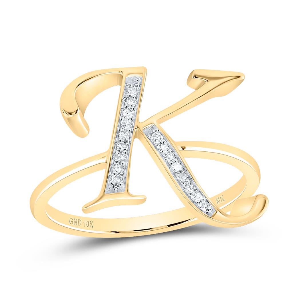 10K Yellow Gold Diamond Gift Initial Ladies Ring 1/20 to 1/8 Cttw