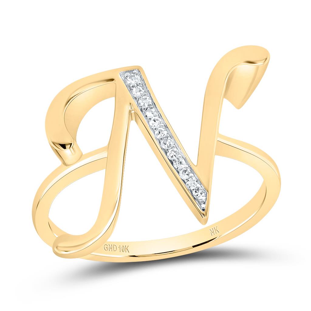 10K Yellow Gold Diamond Gift Initial Ladies Ring 1/20 to 1/8 Cttw
