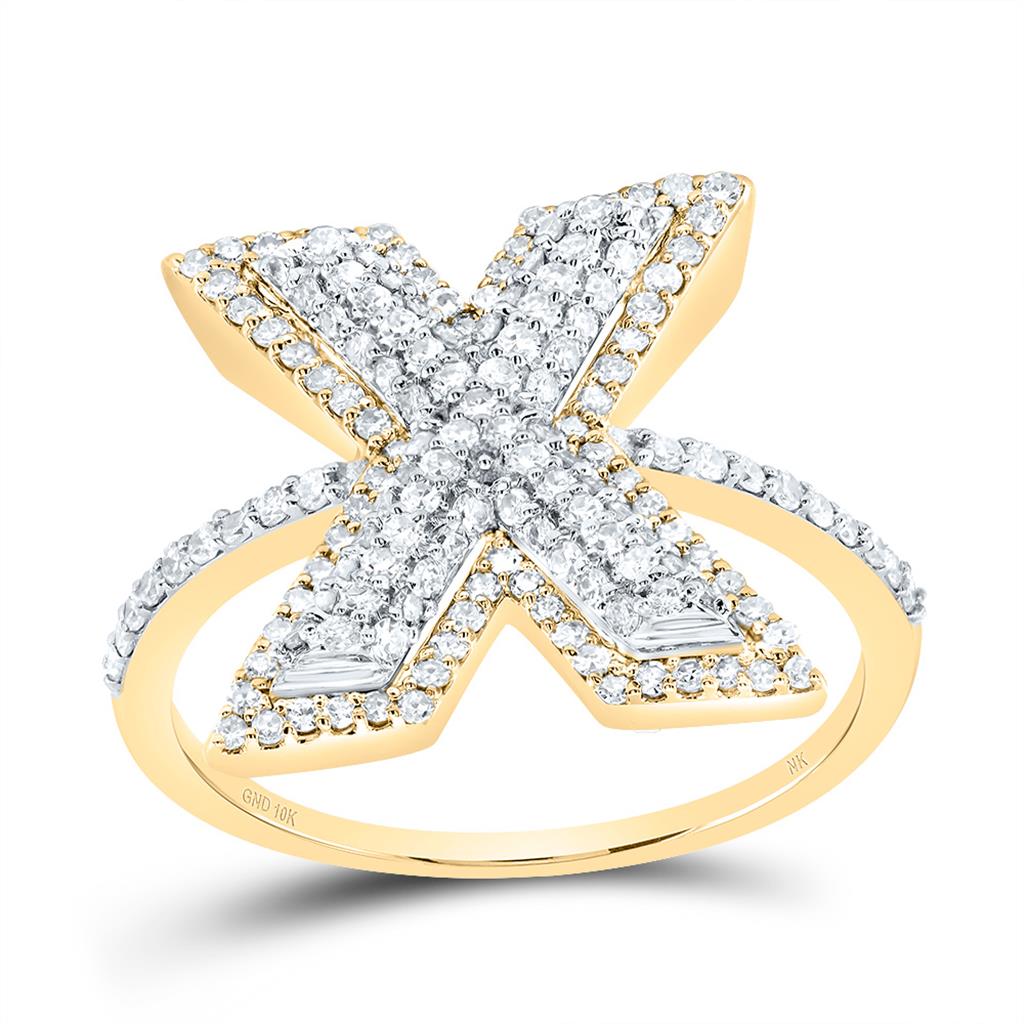 10K Yellow Gold Diamond Fashion Initial Ladies Ring 3/8 to 7/8 Cttw