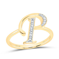 10K Yellow Gold Diamond Gift Initial Ladies Ring 1/20 to 1/8 Cttw