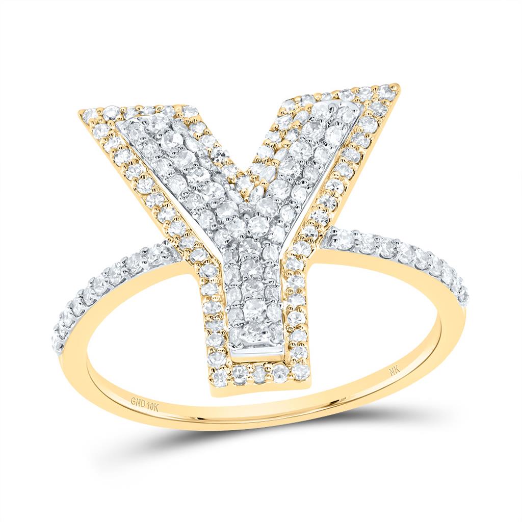 10K Yellow Gold Diamond Fashion Initial Ladies Ring 3/8 to 7/8 Cttw