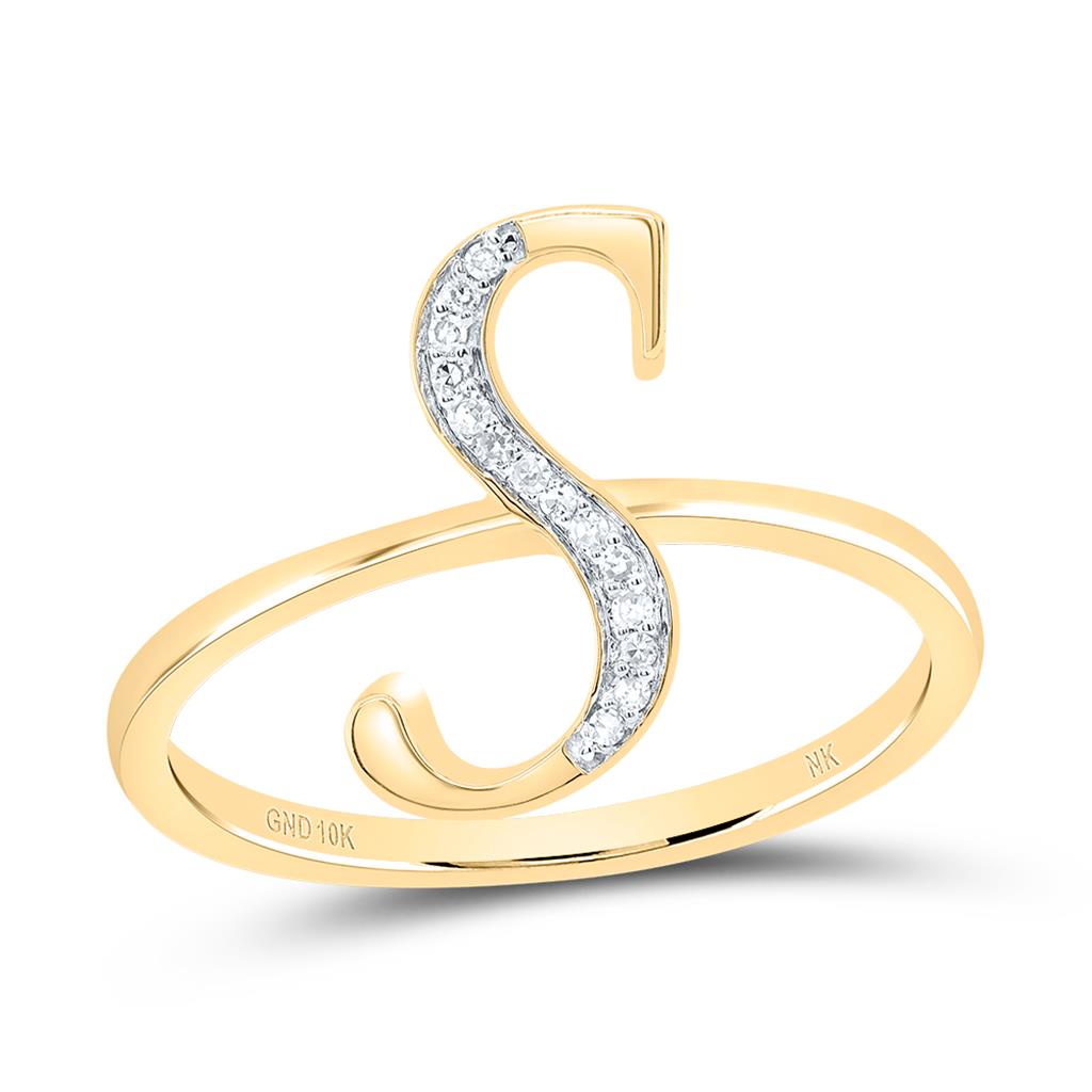 10K Yellow Gold Diamond Gift Initial Ladies Ring 1/20 to 1/8 Cttw