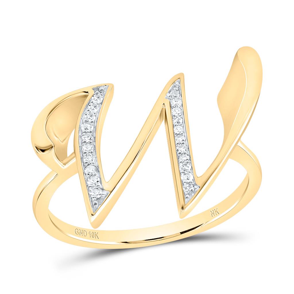 10K Yellow Gold Diamond Gift Initial Ladies Ring 1/20 to 1/8 Cttw