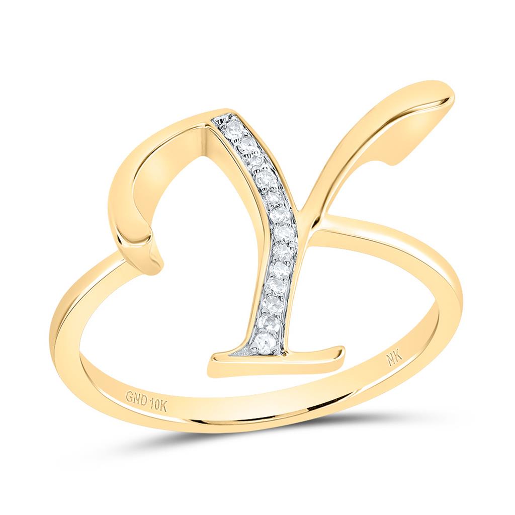 10K Yellow Gold Diamond Gift Initial Ladies Ring 1/20 to 1/8 Cttw