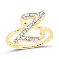 10K Yellow Gold Diamond Gift Initial Ladies Ring 1/20 to 1/8 Cttw