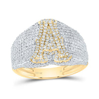 10K Yellow Gold Diamond Initial Men's Ring 1-1/2 to 2-1/4 Cttw