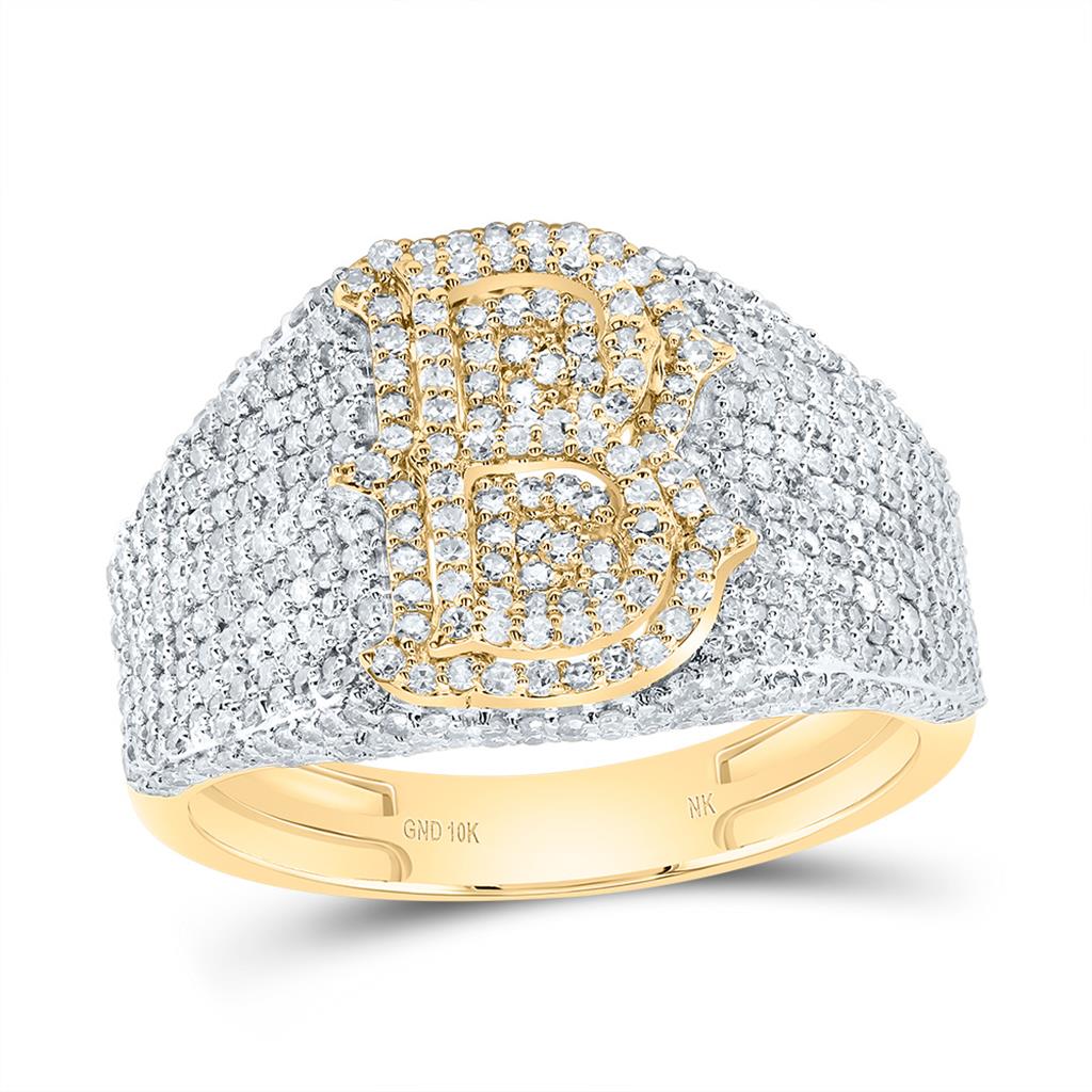 10K Yellow Gold Diamond Initial Men's Ring 1-1/2 to 2-1/4 Cttw