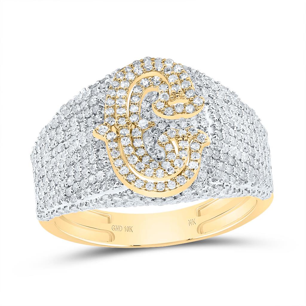 10K Yellow Gold Diamond Initial Men's Ring 1-1/2 to 2-1/4 Cttw