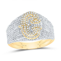 10K Yellow Gold Diamond Initial Men's Ring 1-1/2 to 2-1/4 Cttw