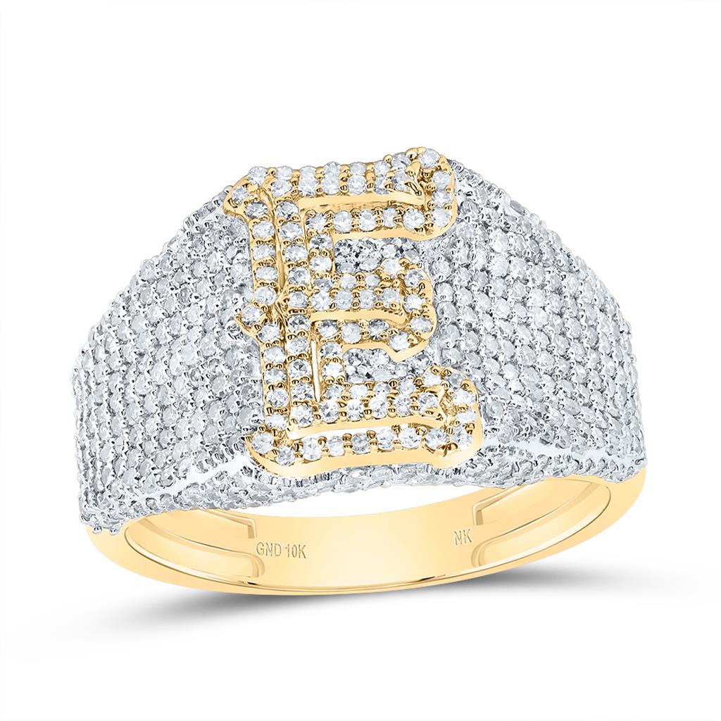 10K Yellow Gold Diamond Initial Men's Ring 1-1/2 to 2-1/4 Cttw