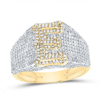 10K Yellow Gold Diamond Initial Men's Ring 1-1/2 to 2-1/4 Cttw