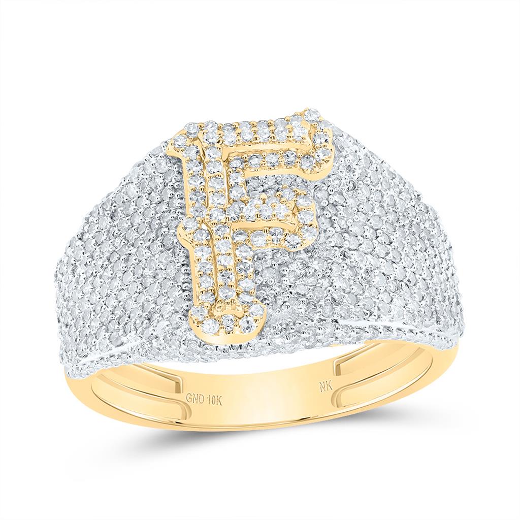 10K Yellow Gold Diamond Initial Men's Ring 1-1/2 to 2-1/4 Cttw