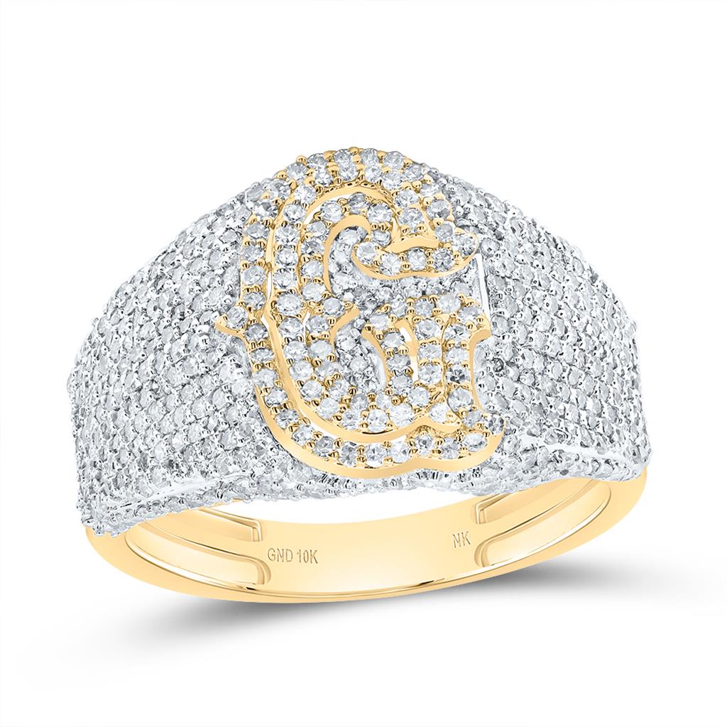 10K Yellow Gold Diamond Initial Men's Ring 1-1/2 to 2-1/4 Cttw
