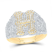 10K Yellow Gold Diamond Initial Men's Ring 1-1/2 to 2-1/4 Cttw