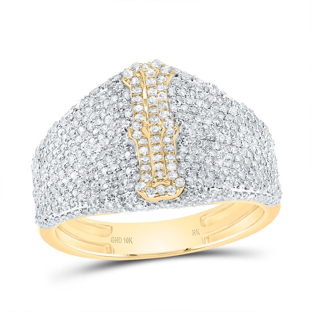 10K Yellow Gold Diamond Initial Men's Ring 1-1/2 to 2-1/4 Cttw
