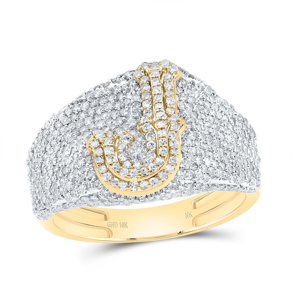 10K Yellow Gold Diamond Initial Men's Ring 1-1/2 to 2-1/4 Cttw