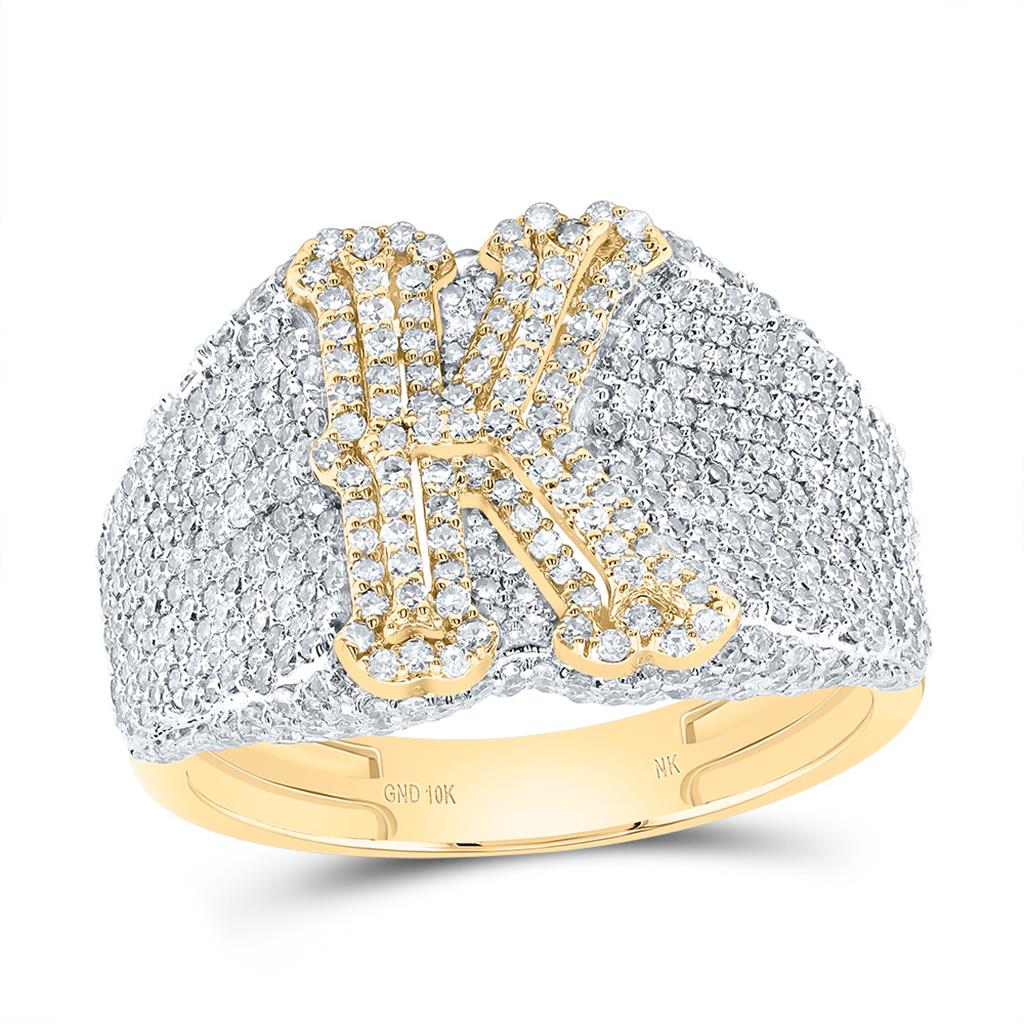 10K Yellow Gold Diamond Initial Men's Ring 1-1/2 to 2-1/4 Cttw