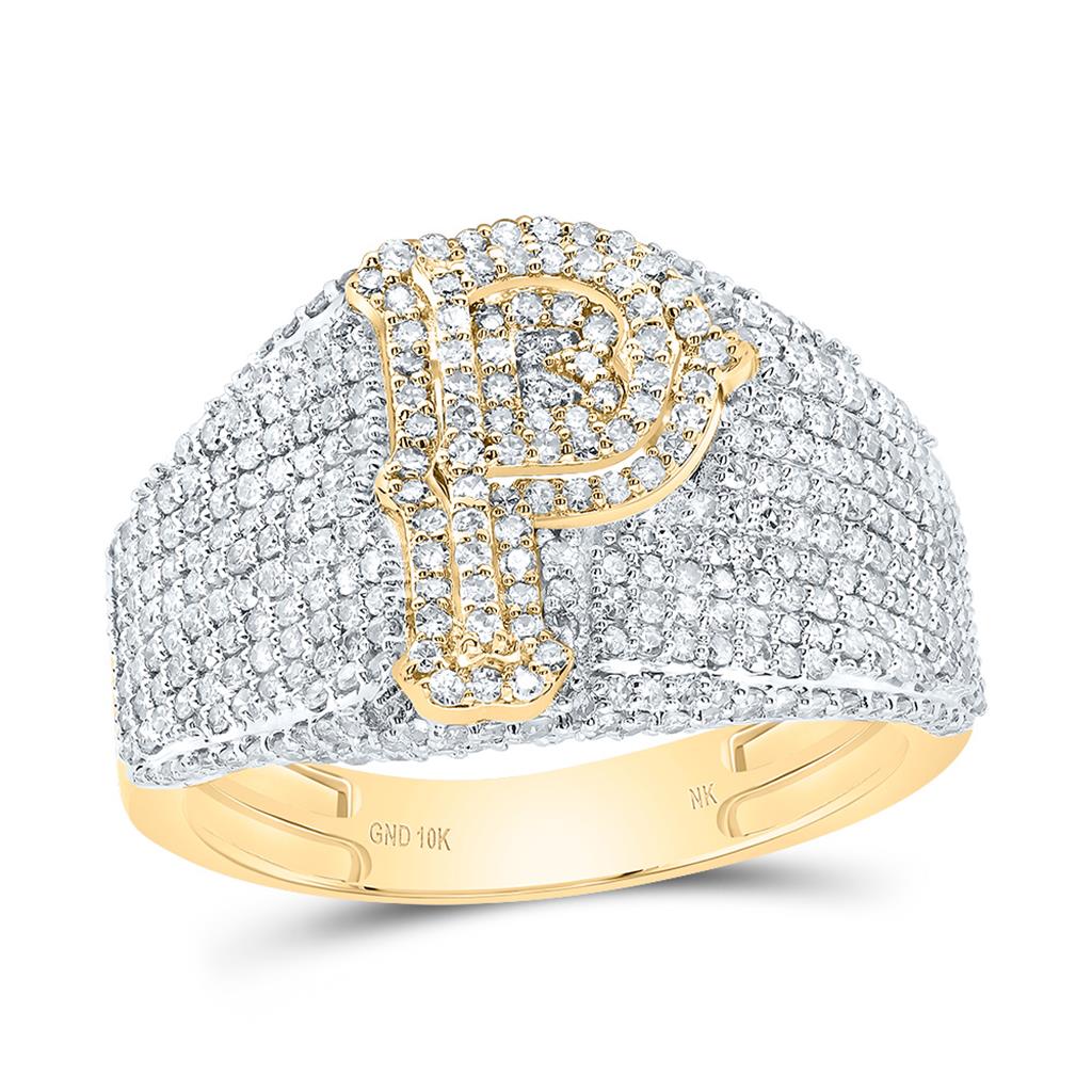 10K Yellow Gold Diamond Initial Men's Ring 1-1/2 to 2-1/4 Cttw
