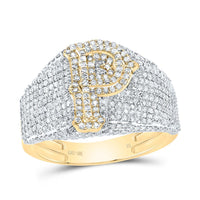 10K Yellow Gold Diamond Initial Men's Ring 1-1/2 to 2-1/4 Cttw