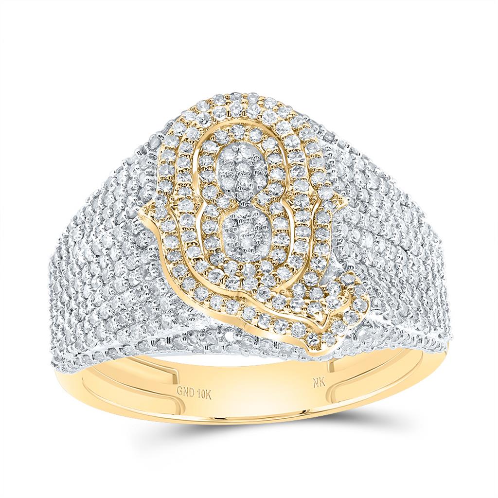 10K Yellow Gold Diamond Initial Men's Ring 1-1/2 to 2-1/4 Cttw