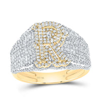 10K Yellow Gold Diamond Initial Men's Ring 1-1/2 to 2-1/4 Cttw