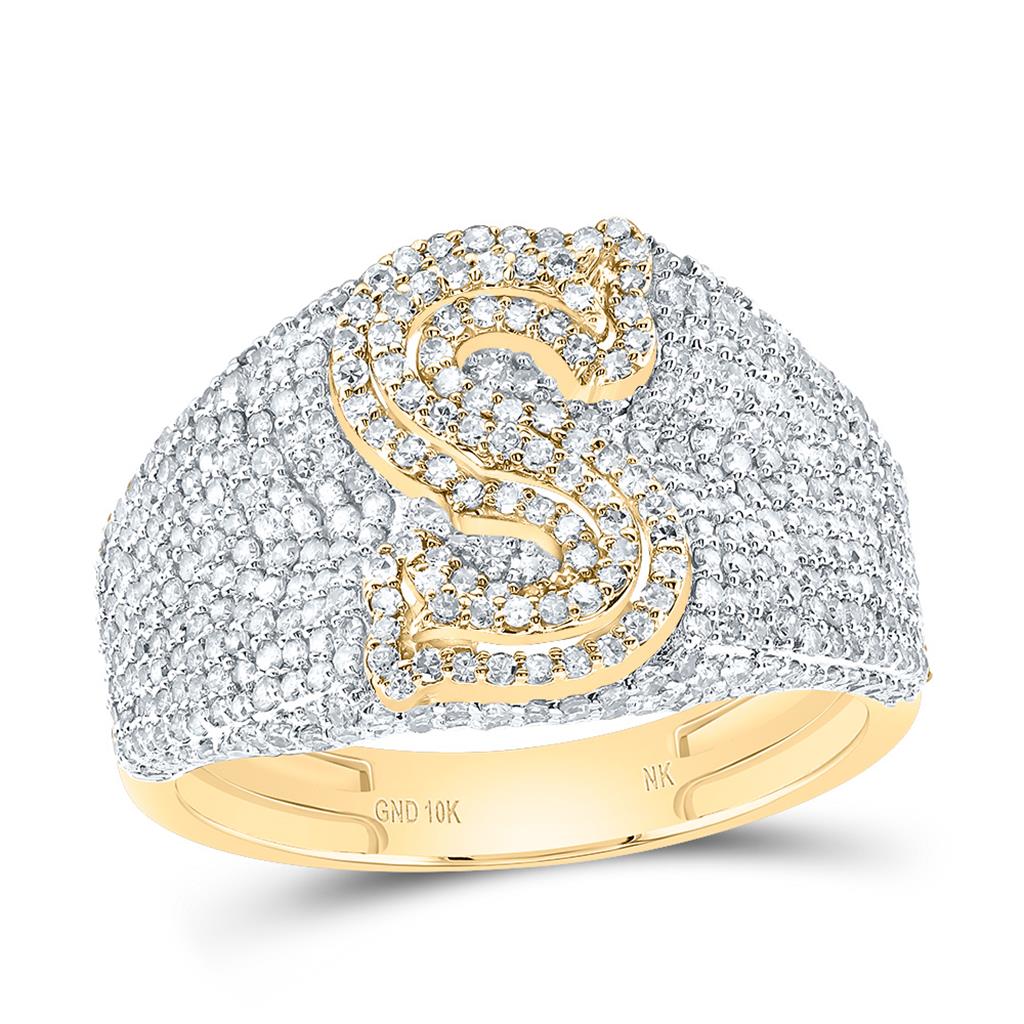 10K Yellow Gold Diamond Initial Men's Ring 1-1/2 to 2-1/4 Cttw